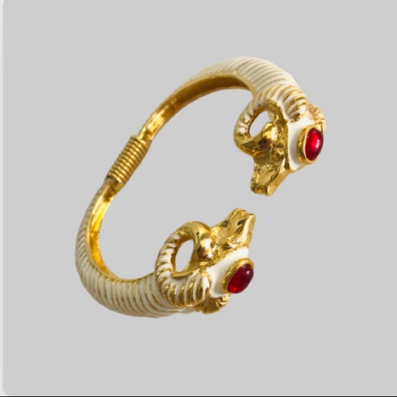 Kenneth Jay Lane enameled Ram Head spring-style Bangle Bracelet - Picture 3 of 8